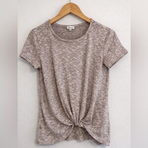 Kismet Heathered Taupe Short Sleeve Knot Front Tee